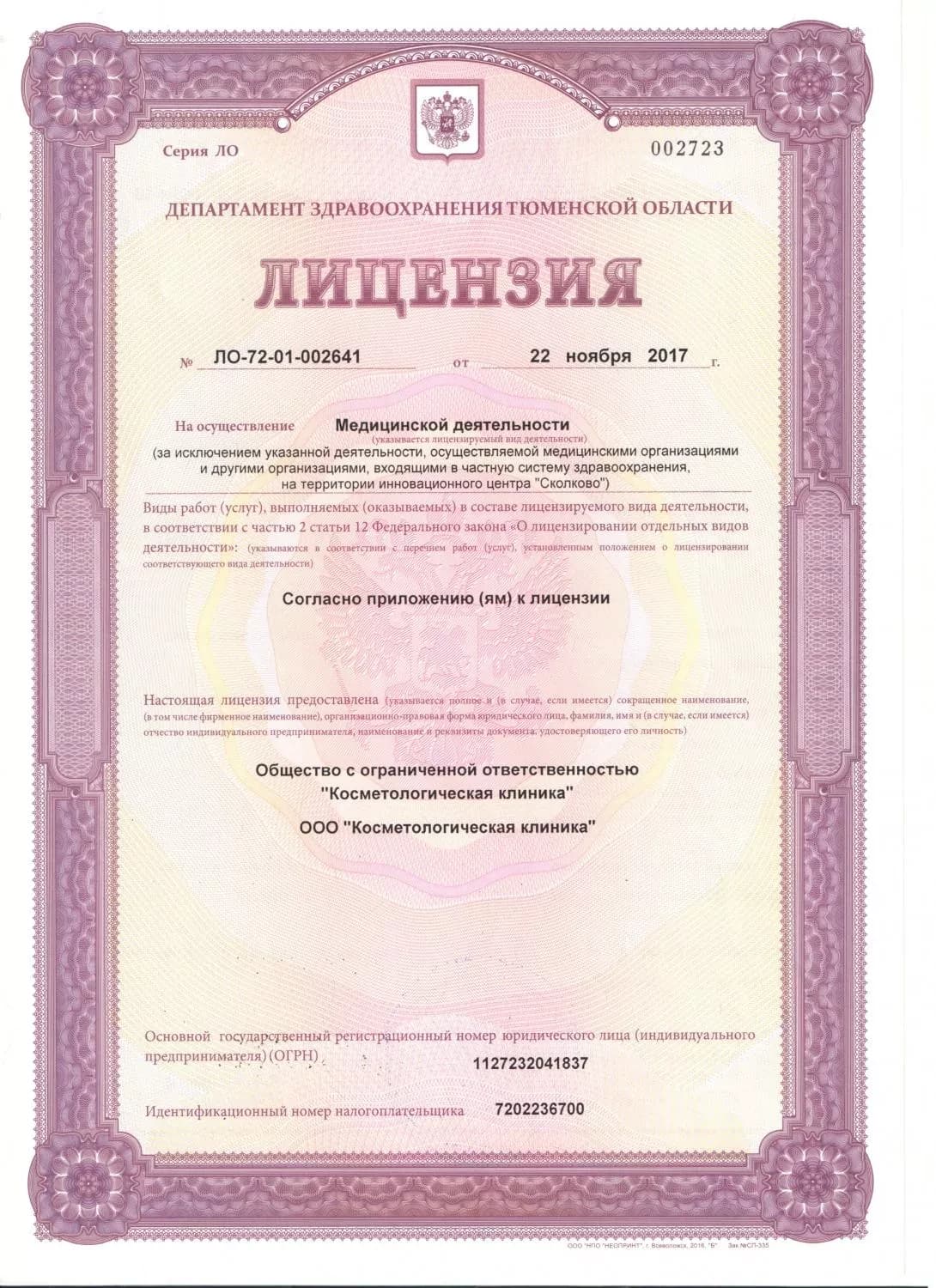 Лицензия на осуществление медицинской деятельности (приложение)